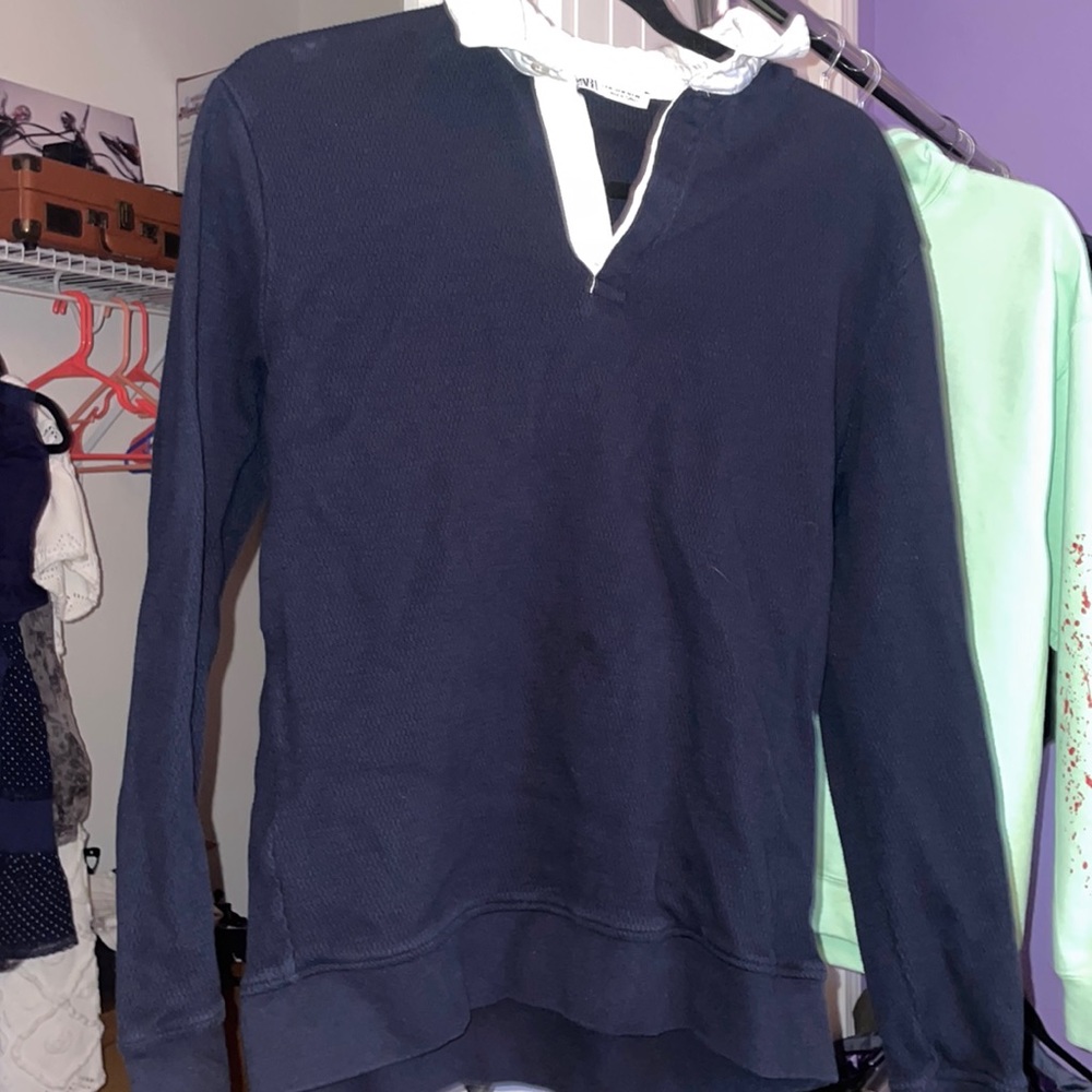 Zara navy blue and white collared long sleeve